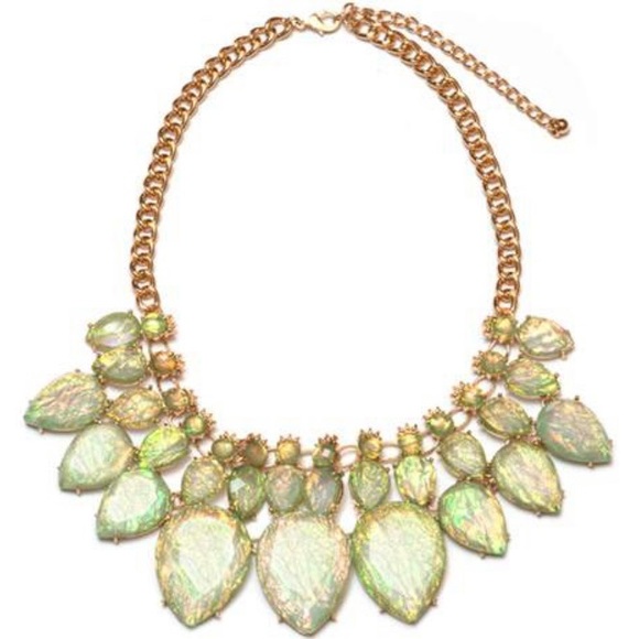 Simulated Gemstone Statement Necklace - Amozonite 12K Gold Plating - Picture 1 of 3